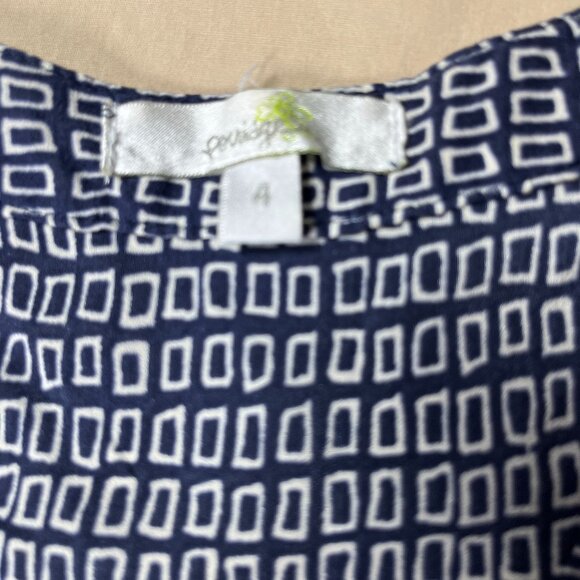 Anthropologie Top Womens Size 4 Blue White 100% Silk Floral - Picture 6 of 10